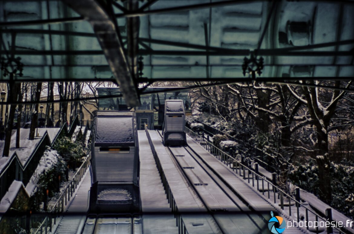 Photo du Funiculaire du Sacré Cœur sous la neige